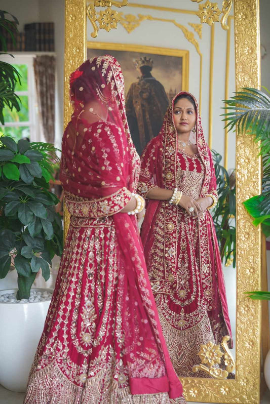 Dark Maroon Heavy Katdana Embroidered Lehenga Set