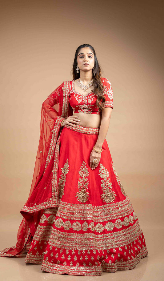 Red Zardozi Handwork Lehenga Set