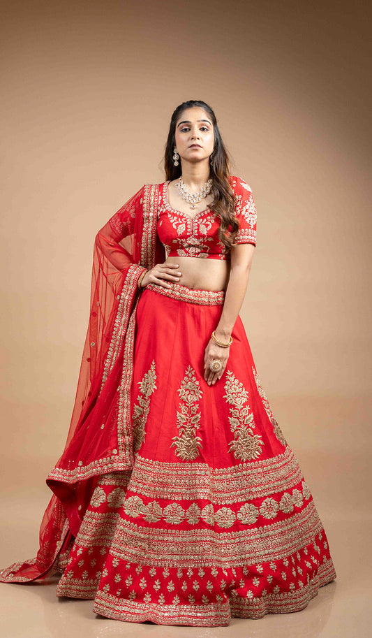 Red Zardozi Handwork Lehenga