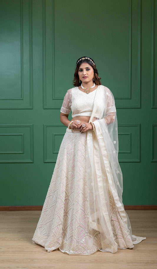 Off White Multicoloured Katdana Lehenga