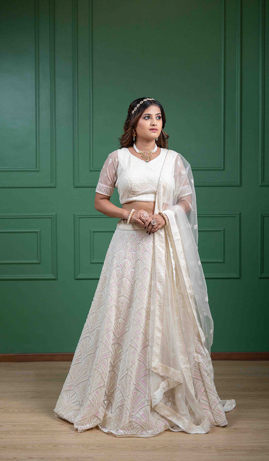 Off White Multicoloured Katdana Lehenga