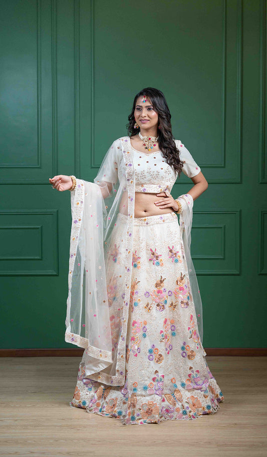 Multicolored Thread Embroidery Lehenga