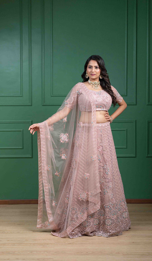 Peach Embroidered Lehenga