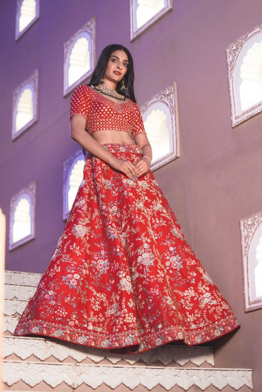 Rosy Reverie Crimson Lehenga Set