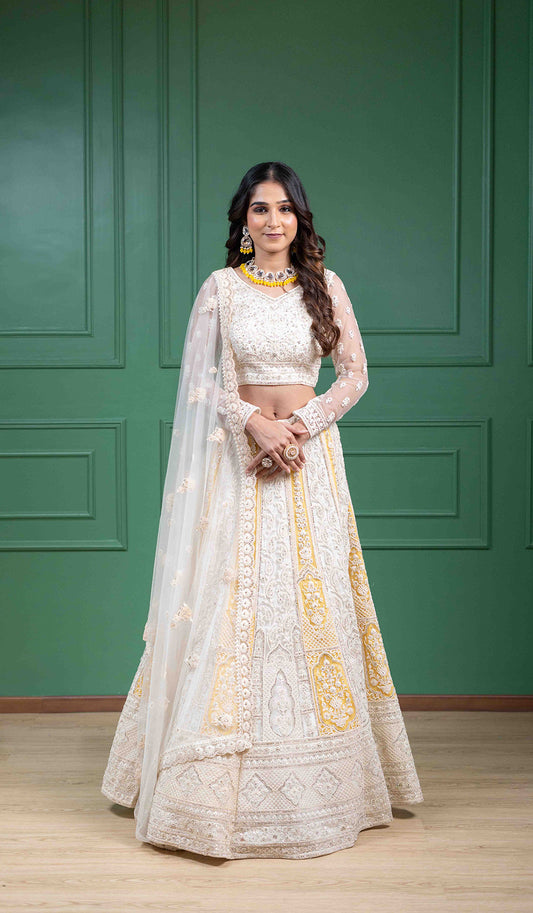 Yellow White Lehenga Set