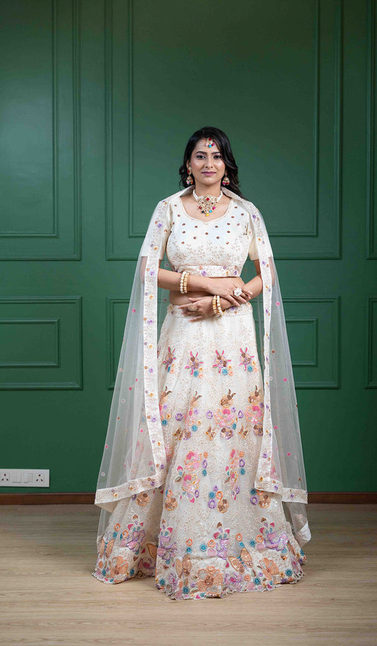 Multicolored Thread Embroidery Lehenga