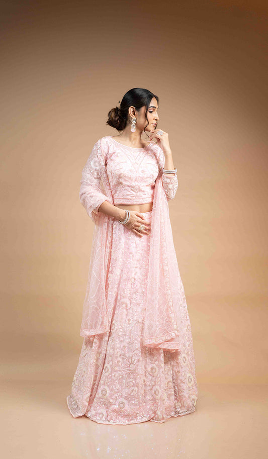 Candy Pink Net Katdana Lehenga Set