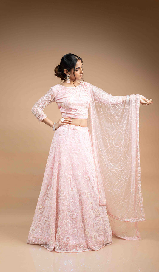 Candy Pink Net Katdana Lehenga Set
