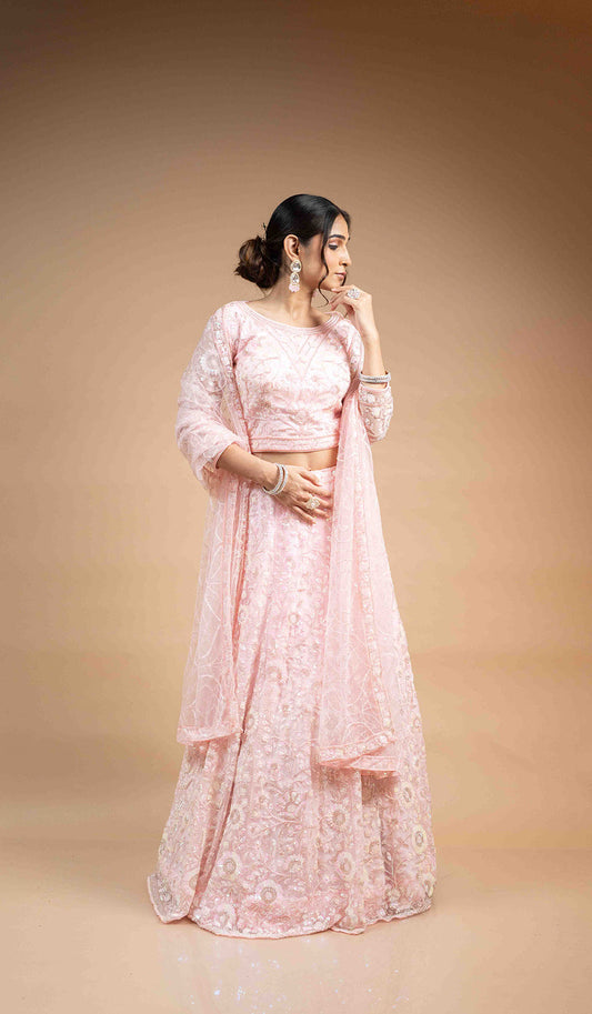 Candy Pink Katdana Net Lehenga