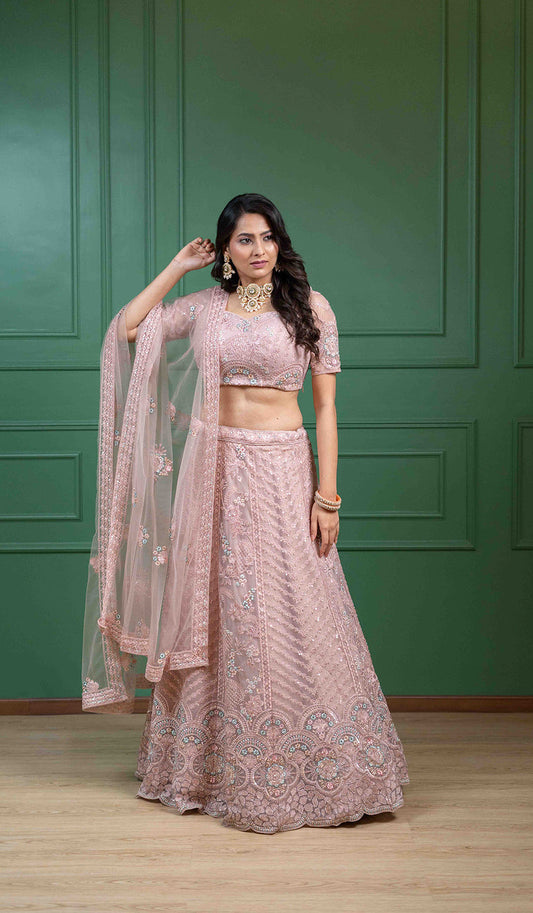 Peach Embroidered Lehenga