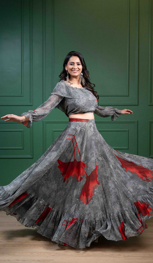 Off Shoulder Grey Skirt & Top Coord