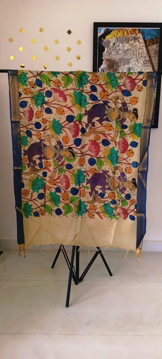 Cream Kalamkari Handpainted Silk Saree